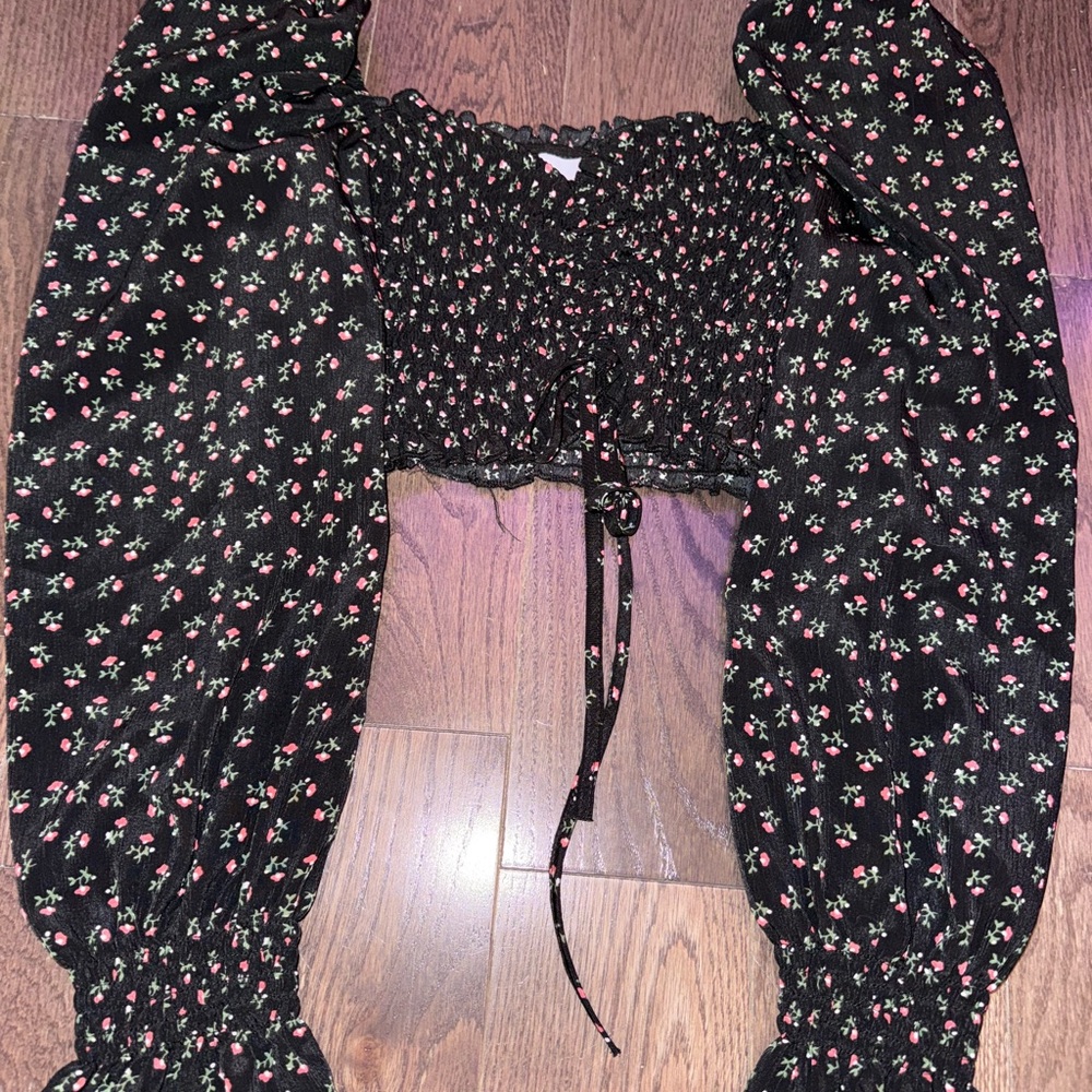Oh Polly Black Floral Crop Top